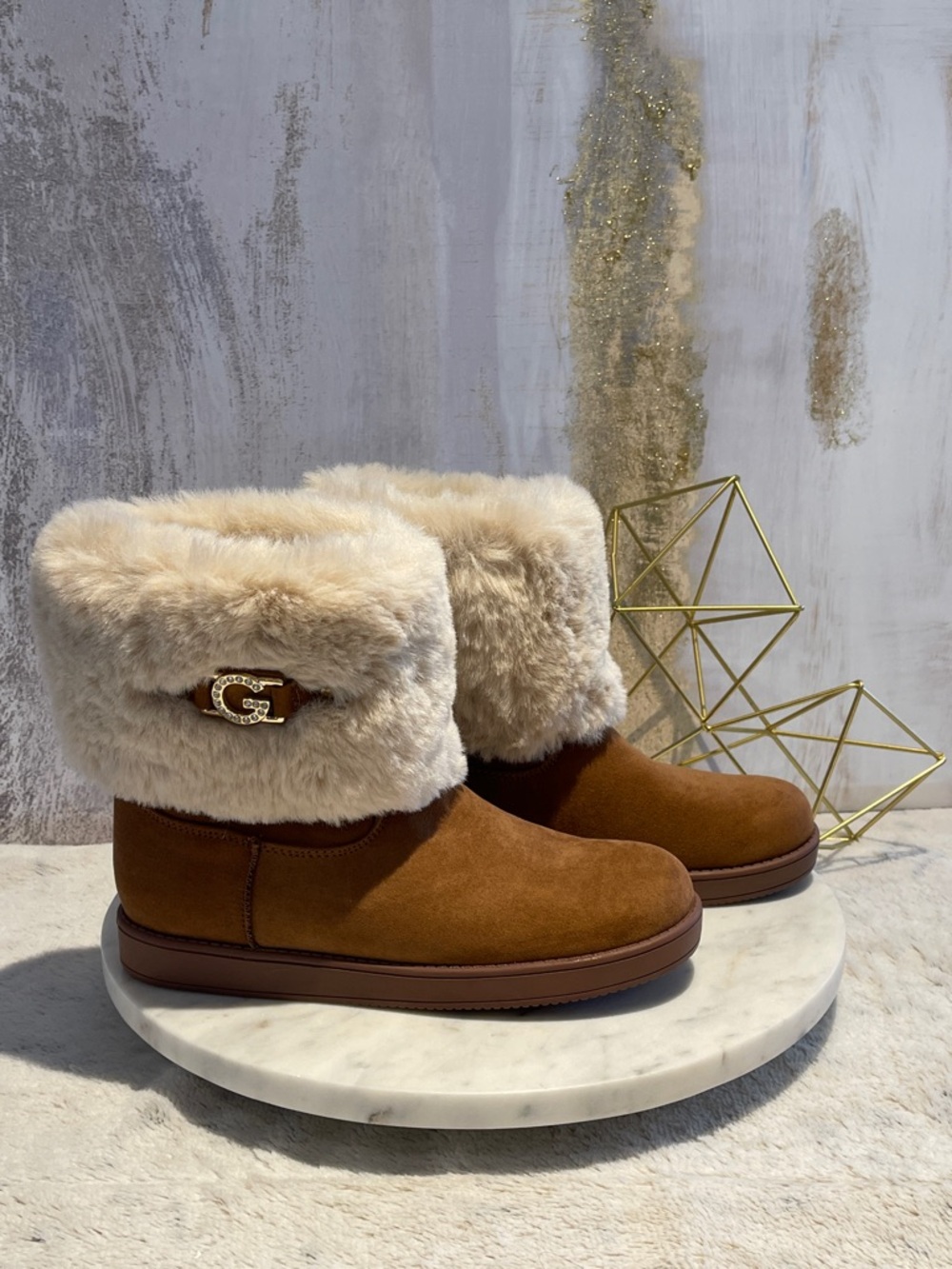 GBC Faux Fur Cuff Suede Ankle Booties - Cognac 🎁😍